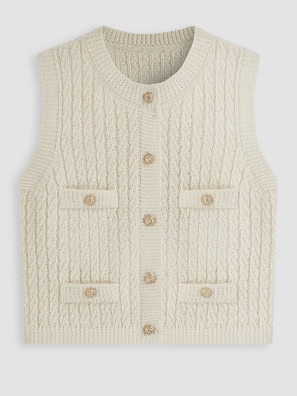 Cider Cream Cable-Knit Button Front Vest